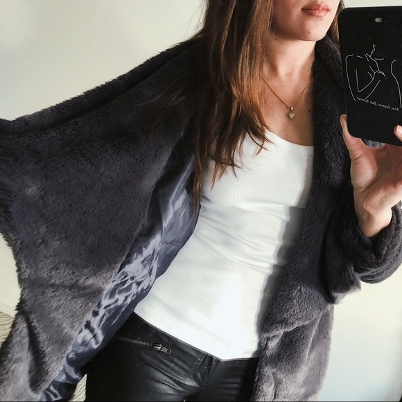 CHARCOAL FAUX FUR CARDIGAN - Picture 7 of 7